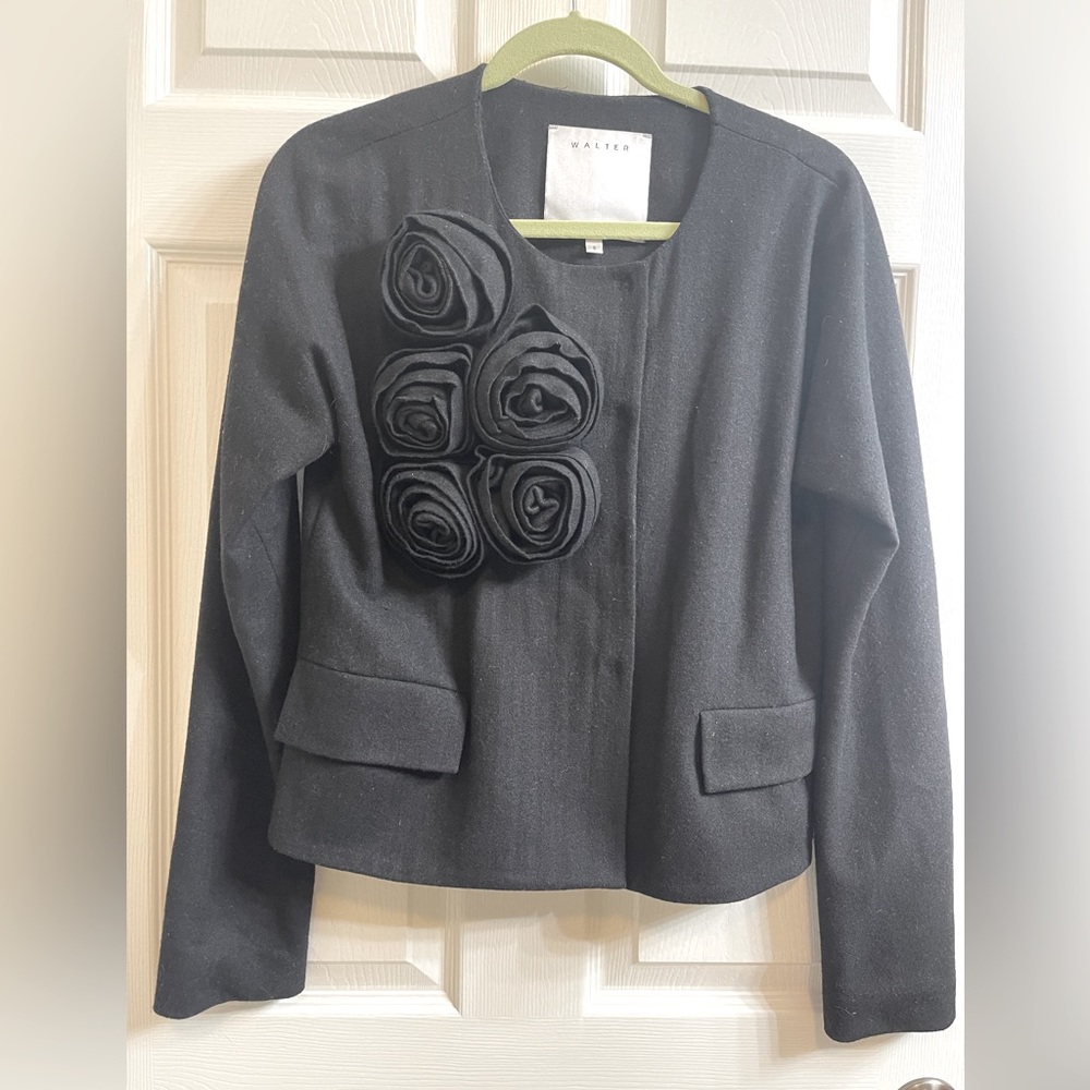 Walter Embellished Black Wool Blazer Wmn Size 6